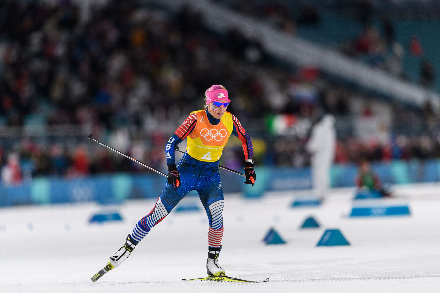 Kikkan Randall in the Womens XC Relay at the 2018 Winter Olympics in Pyeongchang, South Korea.