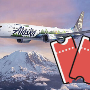 Alaska Airlines plane in the sky.